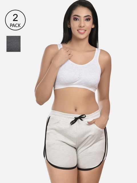 

StyFun Women Pack Of 2 White Solid Sports Bra & Shorts Co-ords