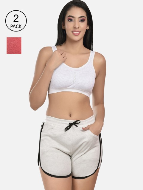 

StyFun Women Pack of 2 Grey & Red Cotton Blend Solid Sports Bra & Shorts