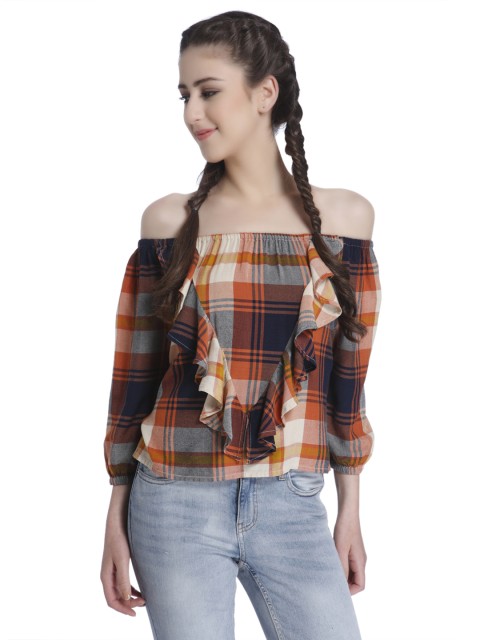 

ONLY Women Rust Checked Top