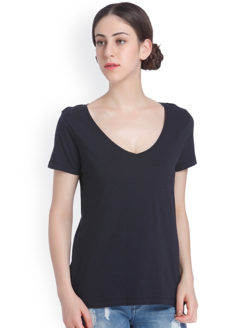 

ONLY Women Black Solid V-Neck T-shirt
