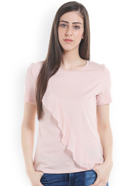 

ONLY Women Peach-Coloured Solid Ruffled Top