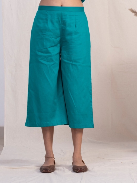 

AKISO Women Blue Knitted Cropped Palazzos