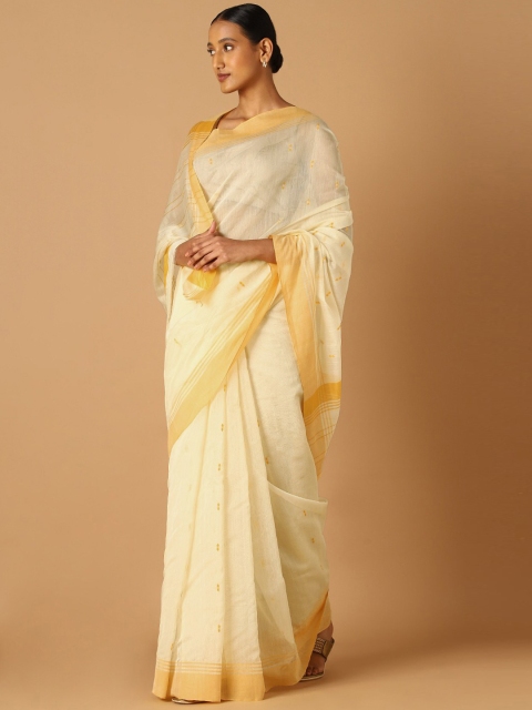 

Taneira Yellow & Cream-Coloured Silk Cotton Chanderi Saree