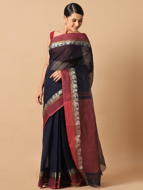 

Taneira Blue & Red Zari Pure Cotton Saree