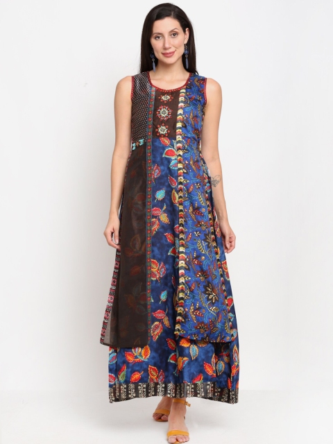

Lovely Lady Blue Ethnic Motifs Crepe Formal Maxi Dress
