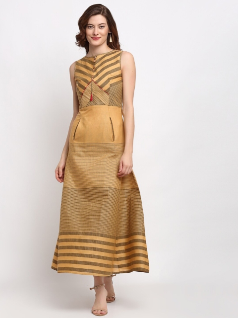 

Lovely Lady Beige Striped Formal Maxi Dress
