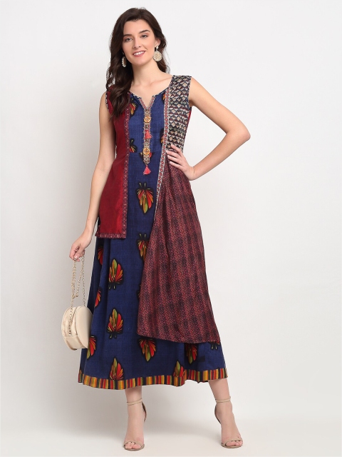 

Lovely Lady Maroon Ethnic Motifs Formal Maxi Dress