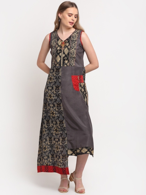 

Lovely Lady Grey Floral Georgette A-Line Midi Dress