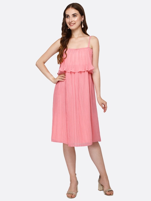 

FAVRIZ Women Pink A-Line Accordion Pleats Midi Dress