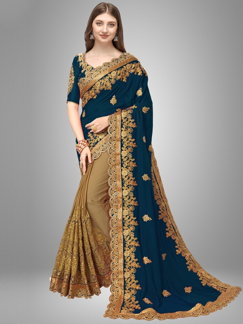 

Trendmalls Sea Green & Grey Floral Embroidered Pure Silk Saree