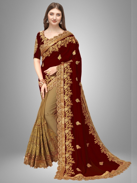 

Trendmalls Brown & Grey Floral Embroidered Pure Silk Saree
