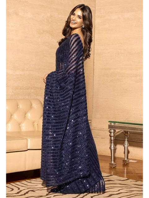 

Trendmalls Blue Embellished Embroidered Net Saree