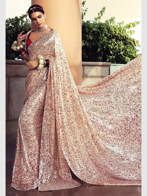 

Trendmalls Red Georgette Sequence Embroidery Work Saree