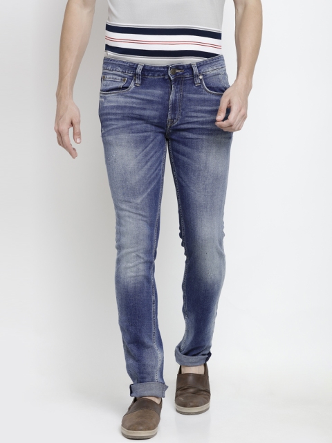 

Jack & Jones Men Blue Ben Skinny Fit Mid-Rise Low Distress Stretchable Jeans