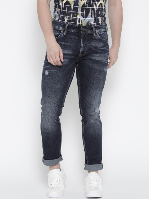 

Jack & Jones Men Navy Blue Slim Fit Low-Rise Low Distress Stretchable Jeans