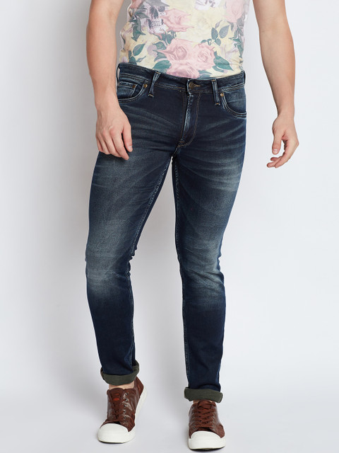 

Jack & Jones Men Blue Slim Fit Mid-Rise Low Distress Stretchable Jeans