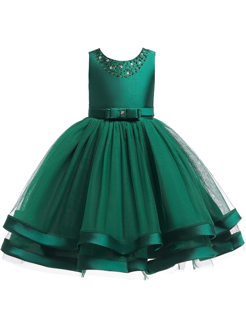 

Samsara Couture Girls Green Net Maxi Dress