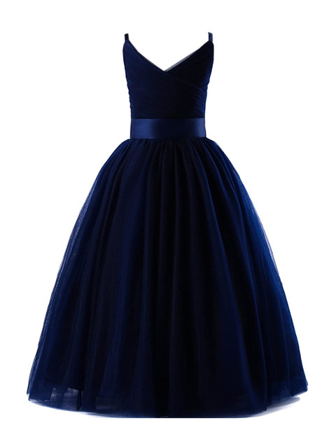 

Samsara Couture Girls Navy Blue Net Maxi Dress