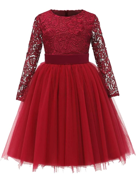 

Samsara Couture Girls Burgundy Net Dress