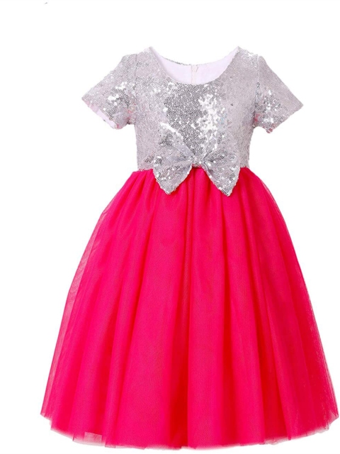 

Samsara Couture Girls Fuchsia & Silver-Toned Embellished Net Dress
