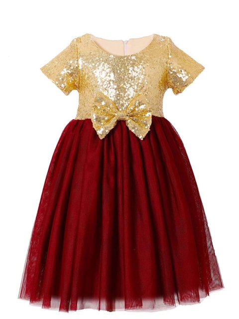 

Samsara Couture Girls Maroon Embellished Net Dress