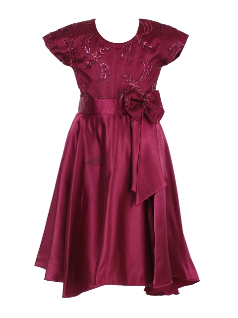 

Samsara Couture Girls Burgundy Floral Embroidered Net Maxi Dress