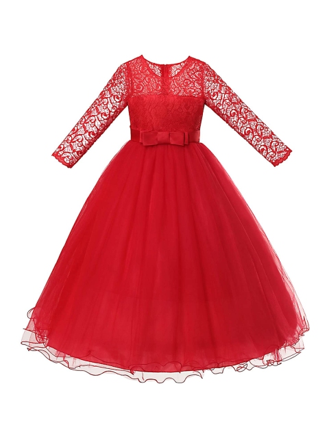 

Samsara Couture Girls Red Net Maxi Dress