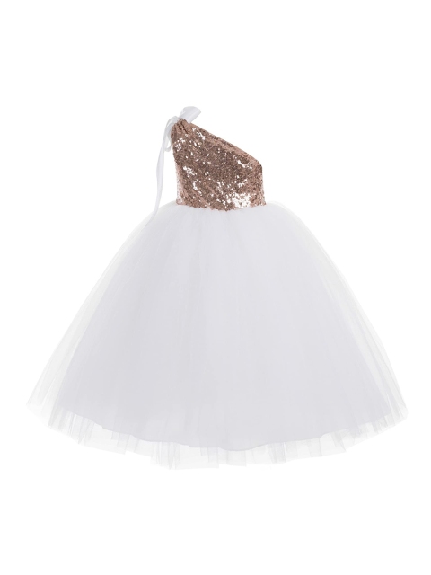 

Samsara Couture Girls White Embellished One Shoulder Net Maxi Dress