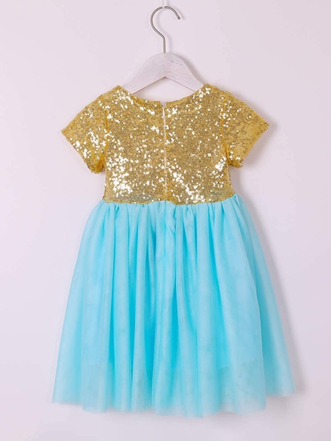 

Samsara Couture Girls Turquoise Blue Embellished Net Dress