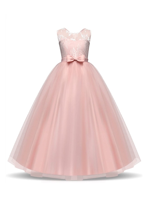 

Samsara Couture Girls Peach-Coloured Net Maxi Dress