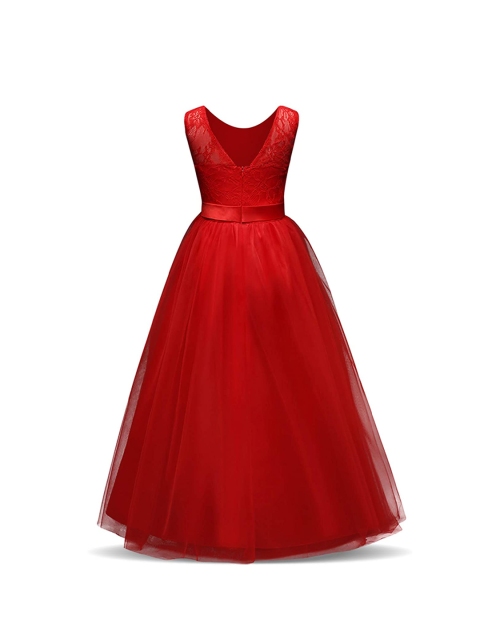 

Samsara Couture Girls Red Net Maxi Dress