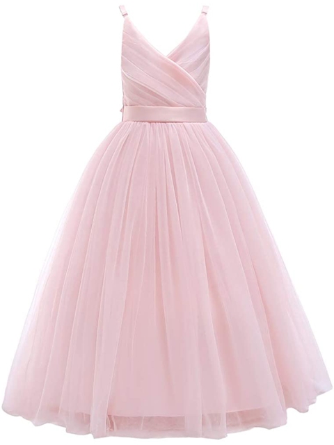 

Samsara Couture Girls Pink Net Maxi Dress