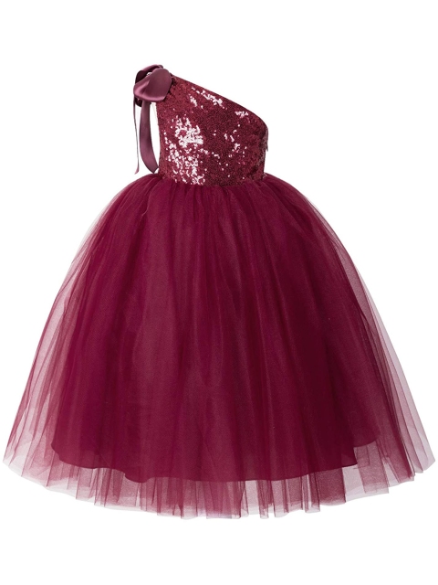 

Samsara Couture Girls Burgundy Embellished Net A-Line Dress