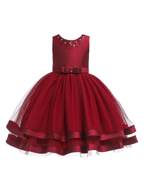 

Samsara Couture Girls Maroon Net Maxi Fit and Flare Dress