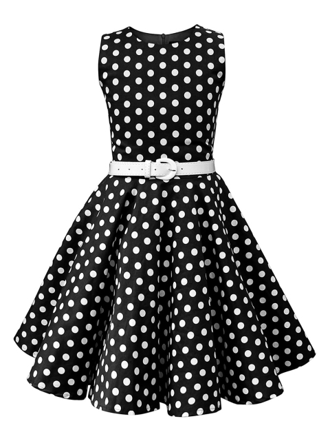 

Samsara Couture Girls Black & White Polka Dots Printed Fit and Flare Dress