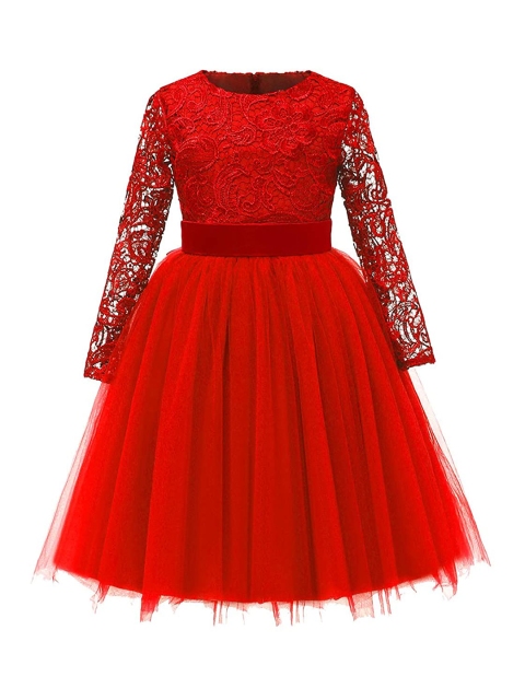 

Samsara Couture Girls Red Net Fit and Flare Party Dress