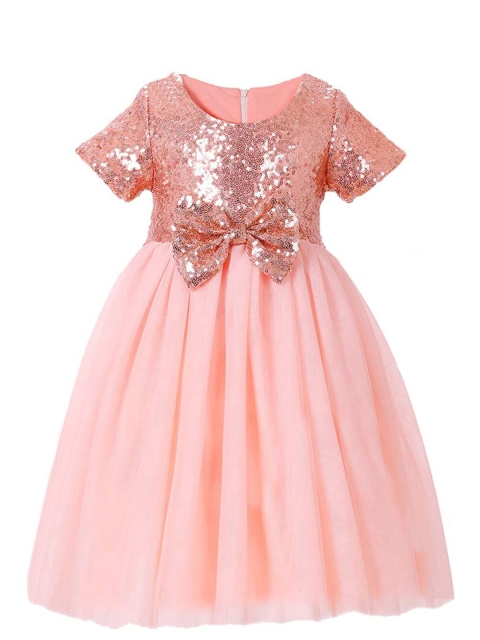 

Samsara Couture Kids Girls Peach-Coloured Embellished Net Dress