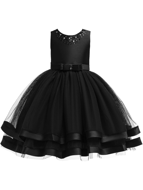 

Samsara Couture Kids Girls Black Net Knee Length Dress