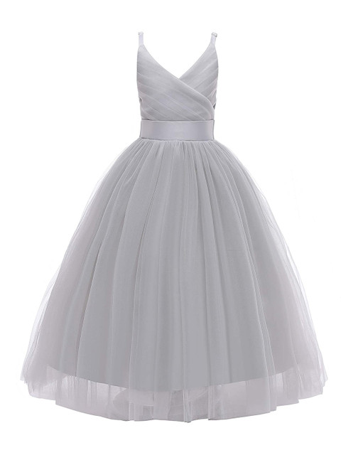 

Samsara Couture Kids Girls Grey Net Maxi Dress
