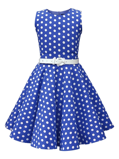 

Samsara Couture Kids Girls Blue Knee Length Polka Dots Fit And Flare Dress