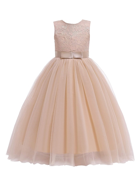 

Samsara Couture Kids Girls Gold-Toned Net Knee Length Fit And Flare Dress