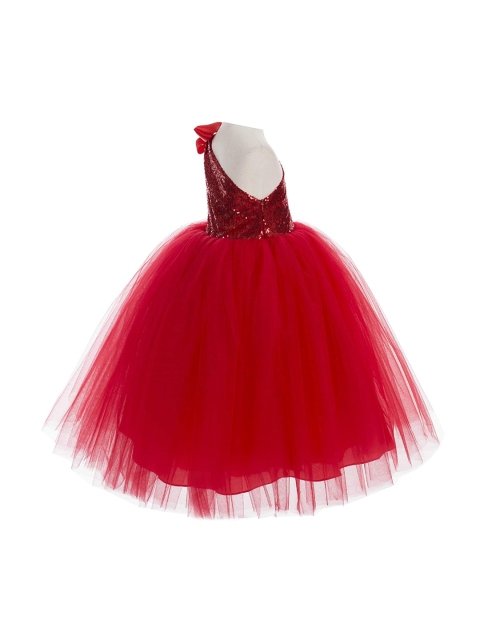 

Samsara Couture Kids Girls Red Embellished One Shoulder Net Dress