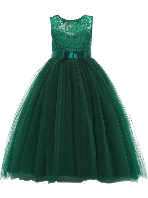 

Samsara Couture Kids Girls Green Net Knee Length Fit & flare Dress