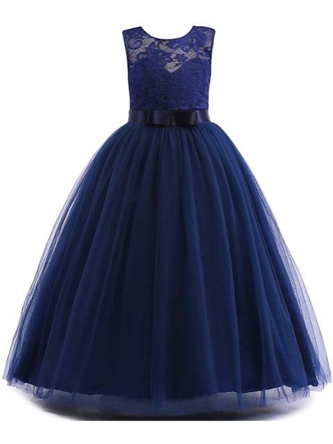 

Samsara Couture Kids Girls Navy Blue Net Fit And Flare Dress