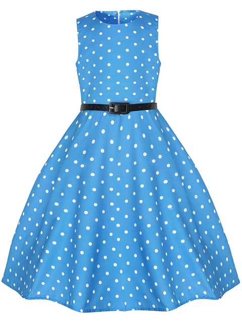 

Samsara Couture Kids Girls Turquoise Blue Polka Dot Fit & Flare Dress
