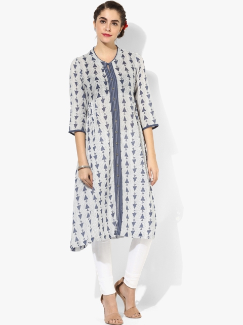 

Rangriti Women Grey & Blue Printed A-Line Kurta