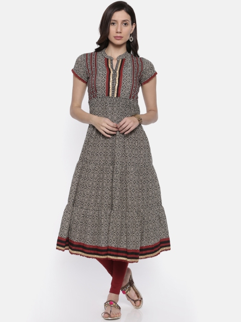 

Rangriti Women Black & Off-White Printed Anarkali Kurta