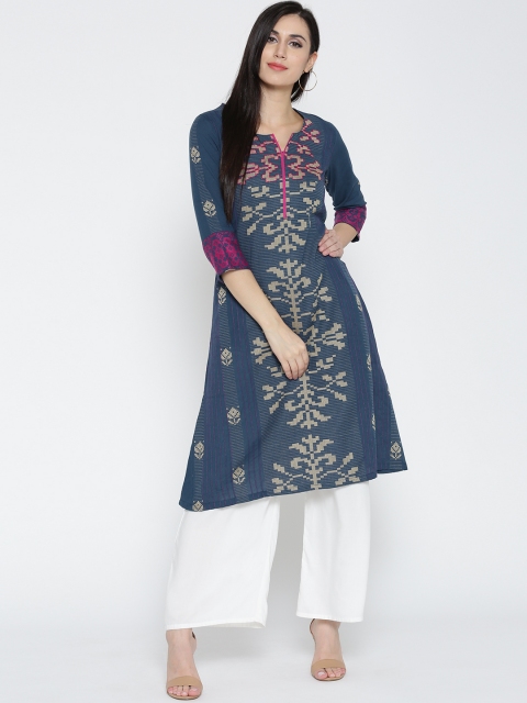 

Rangriti Women Blue Woven Design A-Line Kurta
