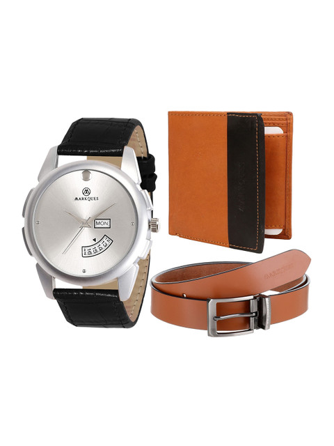 

MARKQUES Men Tan & Black Solid Leather Accessory Gift Set STV-770901-FUR-0401-EXE-04