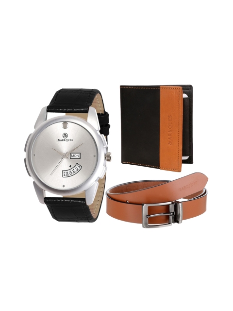 

MARKQUES Men Black & Brown Textured Leather Accessory Gift Set